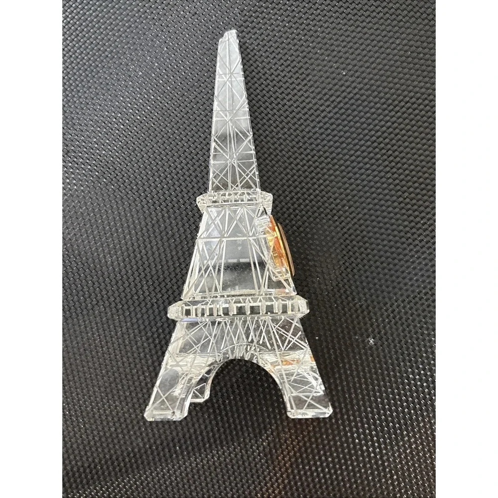 Eiffel Tower Etched Crystal Figurine Desk Clock Quartz Paris Untested Top Broke